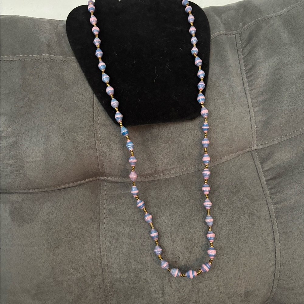 Elegant Beaded Necklace in Purple and Blue. New handmade in Rwanda